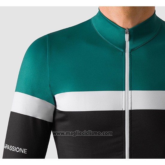 2019 Abbigliamento Ciclismo La Passione Verde Bianco Nero Manica Lunga e Salopette
